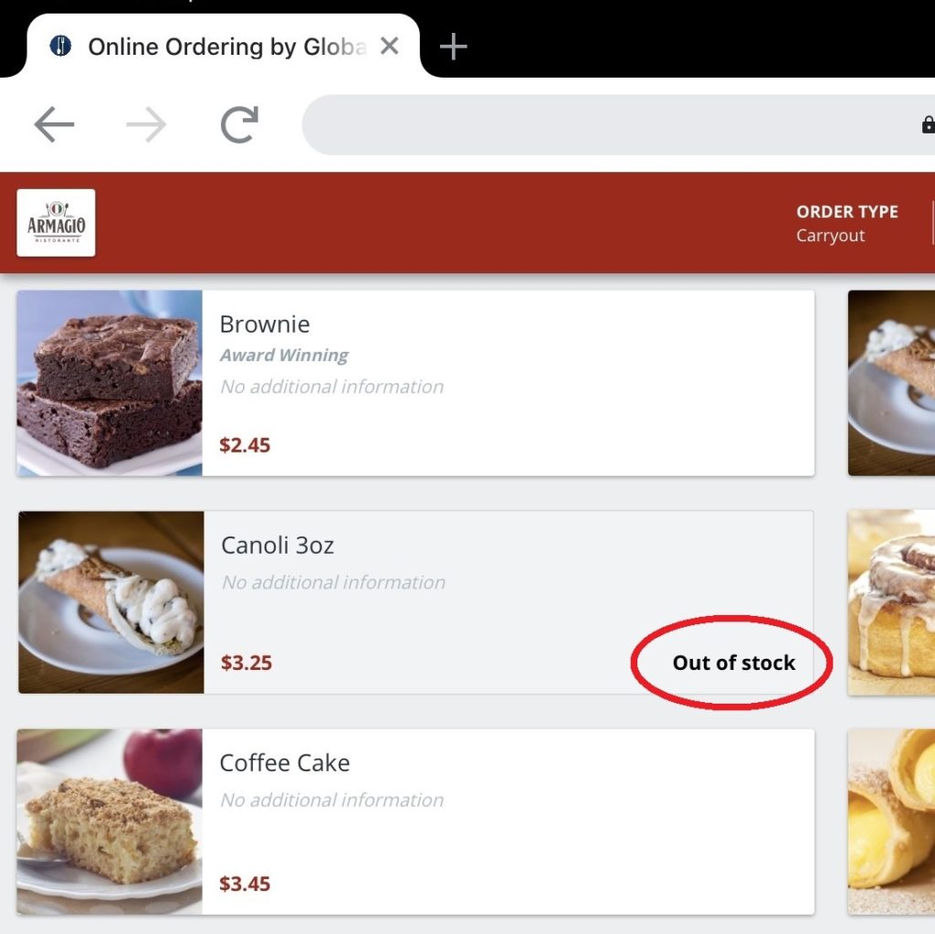 Global Restaurant Online Ordering Out of Stock